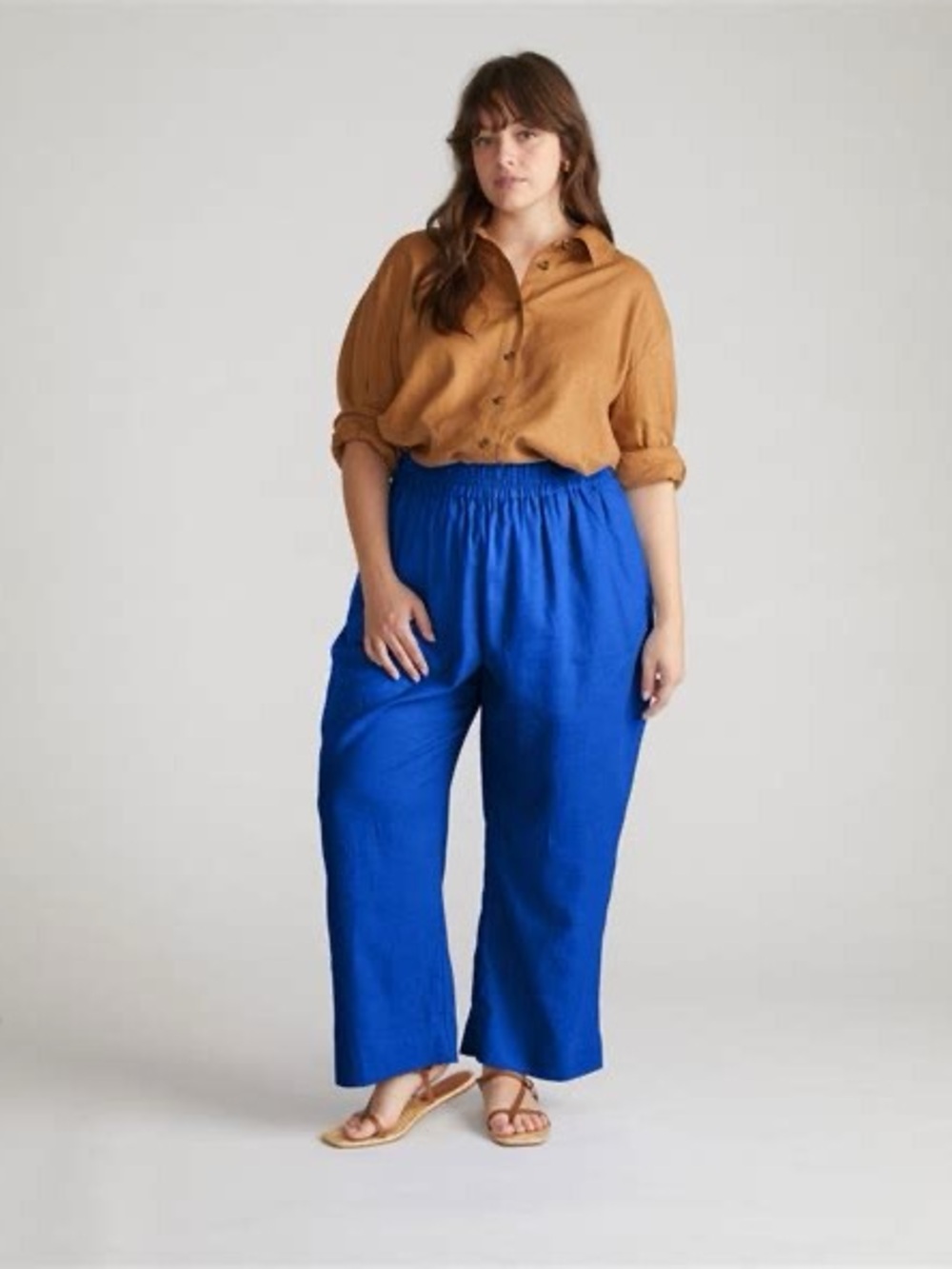 Universal Standard Iris Linen Blend Pull on Pants in Ultramarine - EUC